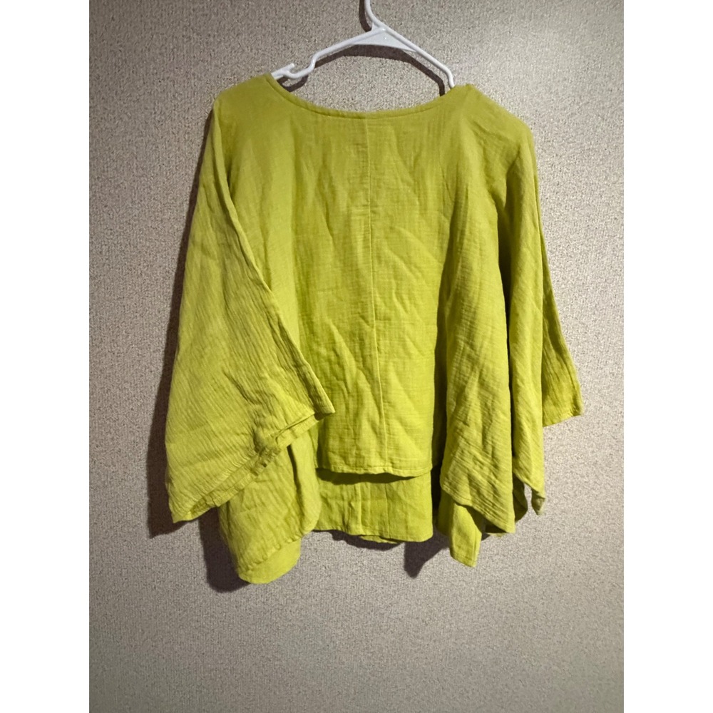 Coco + Carmen Lime Green Cotton Gauze Layered Blouse Kimono Sleeve Top L XL - Picture 7 of 8